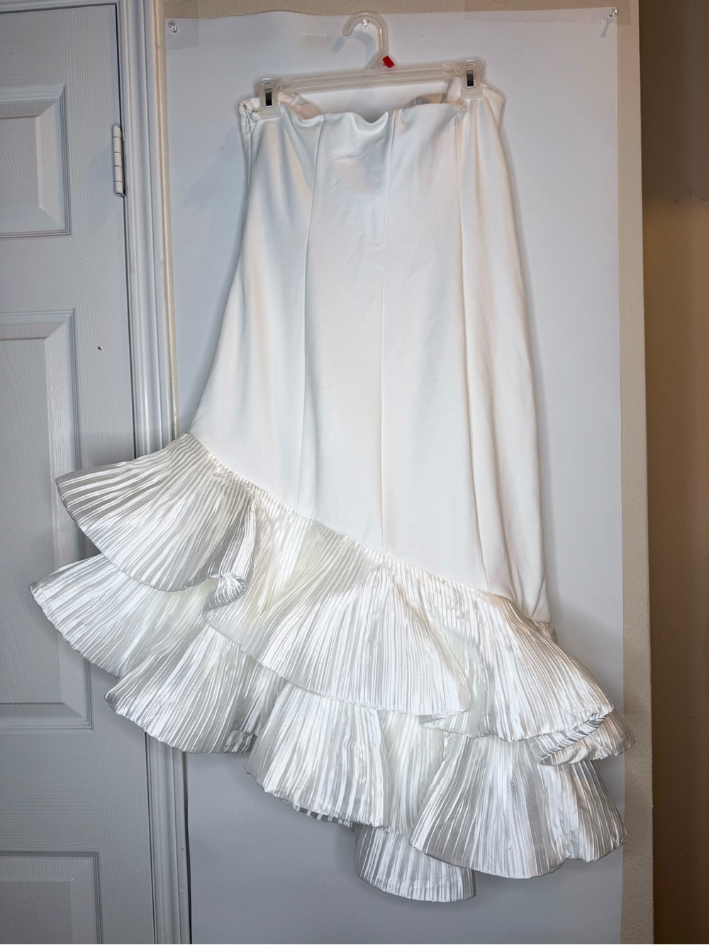 BHLDN Ivory Strapless Midi Dress with Pleated Ruffle Hem - Picture 4 of 7